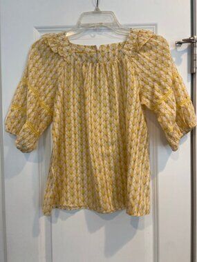 Yellow Hayden Girls 100% Cotton Printed Puff Sleeve Top in Size L (11-12 y.o.)